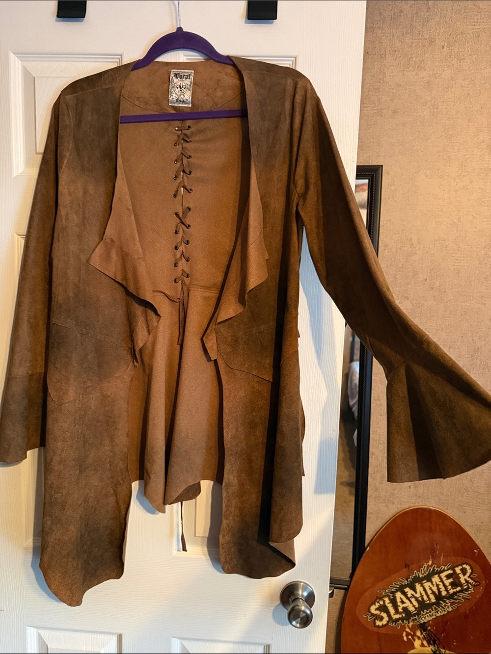 Vocal Brown Suede Lace-Up Draped Suede Jacket